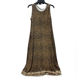 Vintage Leopard animal print sleeveless velour velvet Maxi tank shirt Dress S